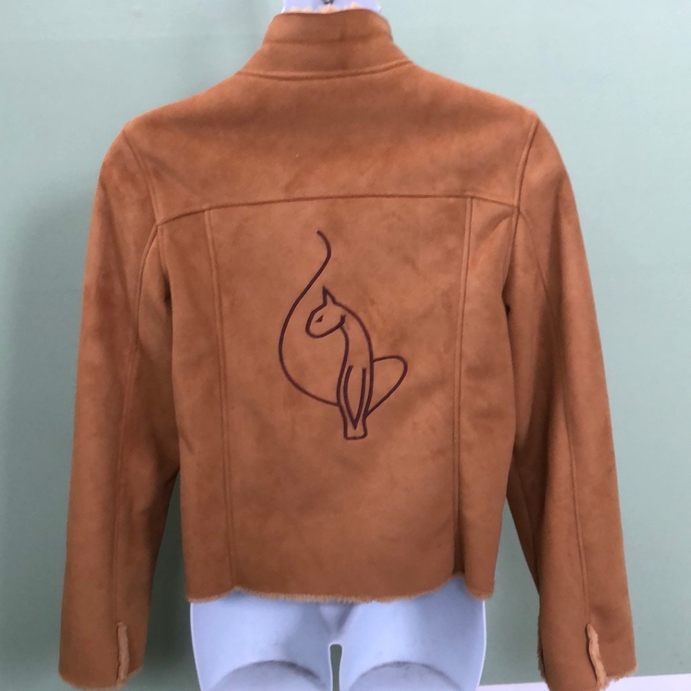 Baby Phat Vintage Tan Faux Suede Embroidered Cat Logo Jacket Women's Size XL